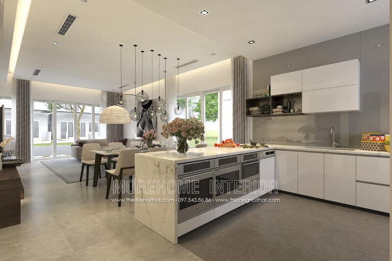 Thiết kế tủ bếp gỗ công nghiệp tại biệt thự Park City cao cấp tại Hà Nội Thiết kế phòng bếp, tủ bếp đẹp