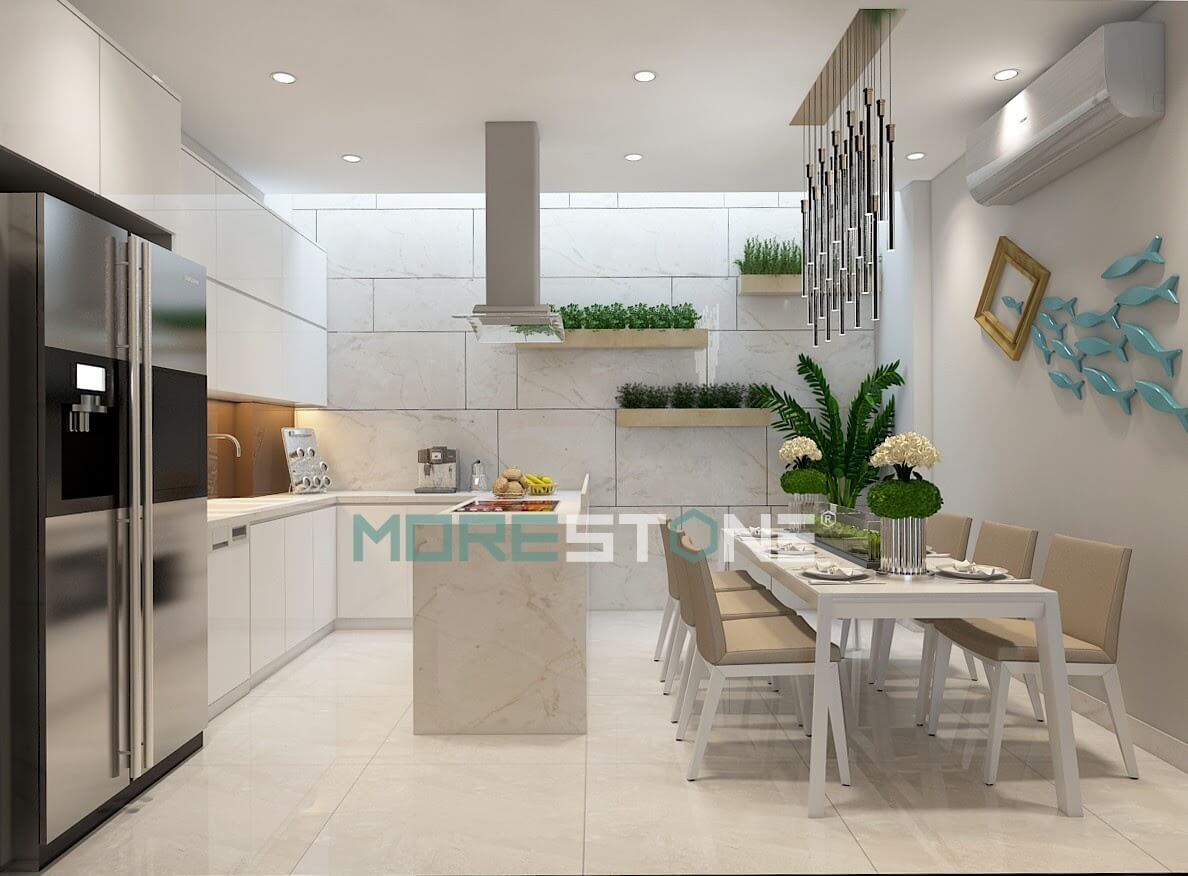 Gợi ý thiết kế độc đáo mẫu tủ bếp theo phong cách không gian mở, tối ưu hóa công năng kết hợp mặt đá bếp đẹp mắt Thiết kế phòng bếp, tủ bếp đẹp