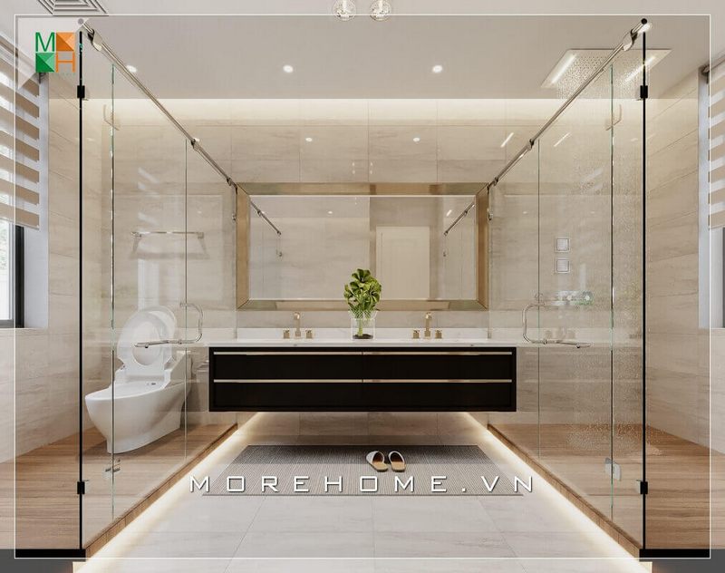 Mẫu thiết kế phòng tắm hiện đại dành cho các căn biệt thự, nhà phố có diện tích lớn.