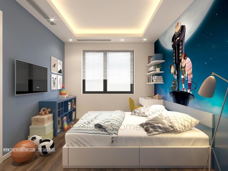 của bạn Nếu bạn đang tìm kiếm một mẫu kệ trang trí gỗ công nghiệp đơn giản với màu xanh cho phòng ngủ của mình, hãy thử sử dụng mẫu này.